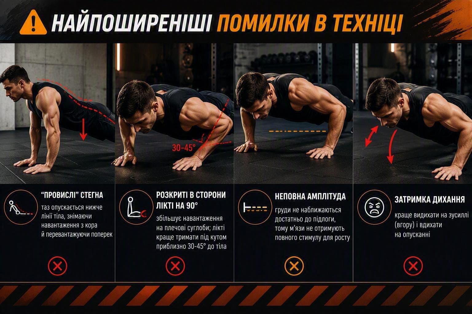 Найпоширеніші помилки в техніці віджимань