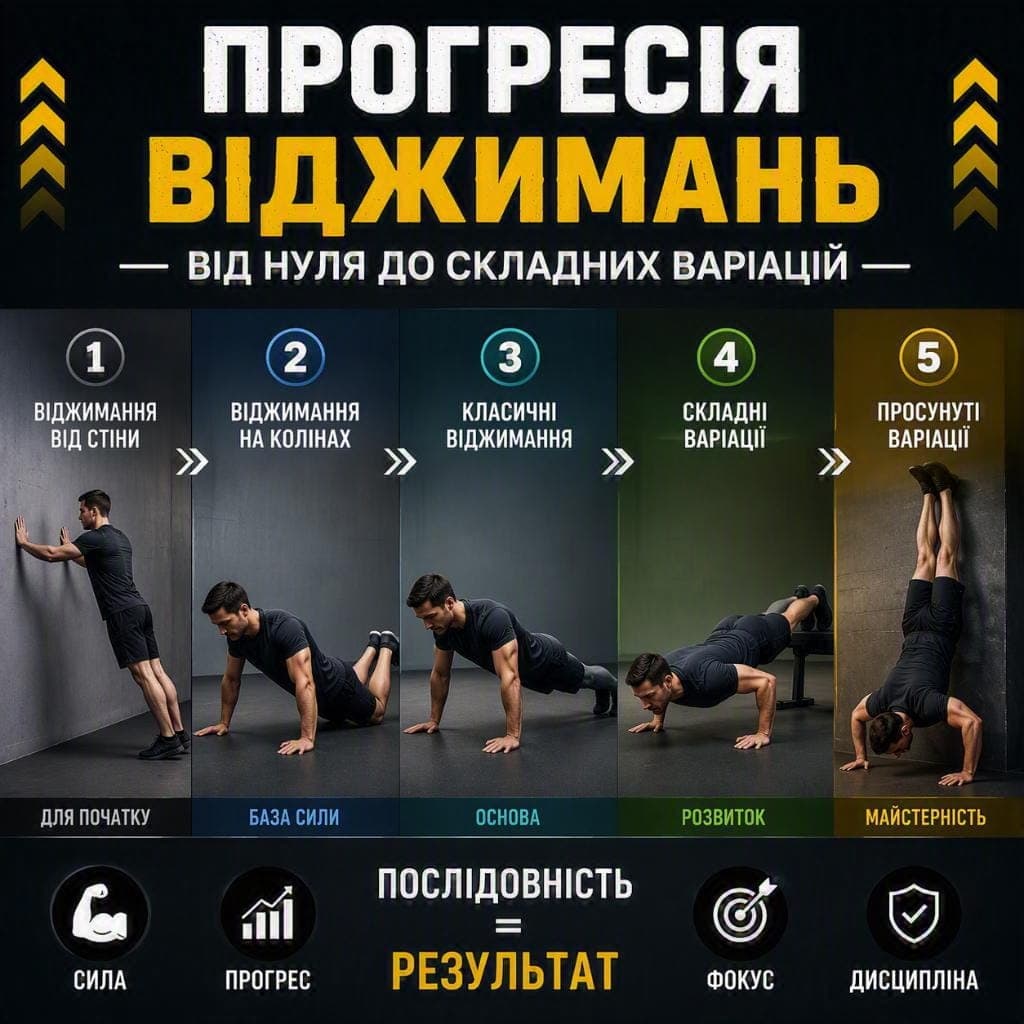 Прогресія віджимань: від нуля до складних варіацій