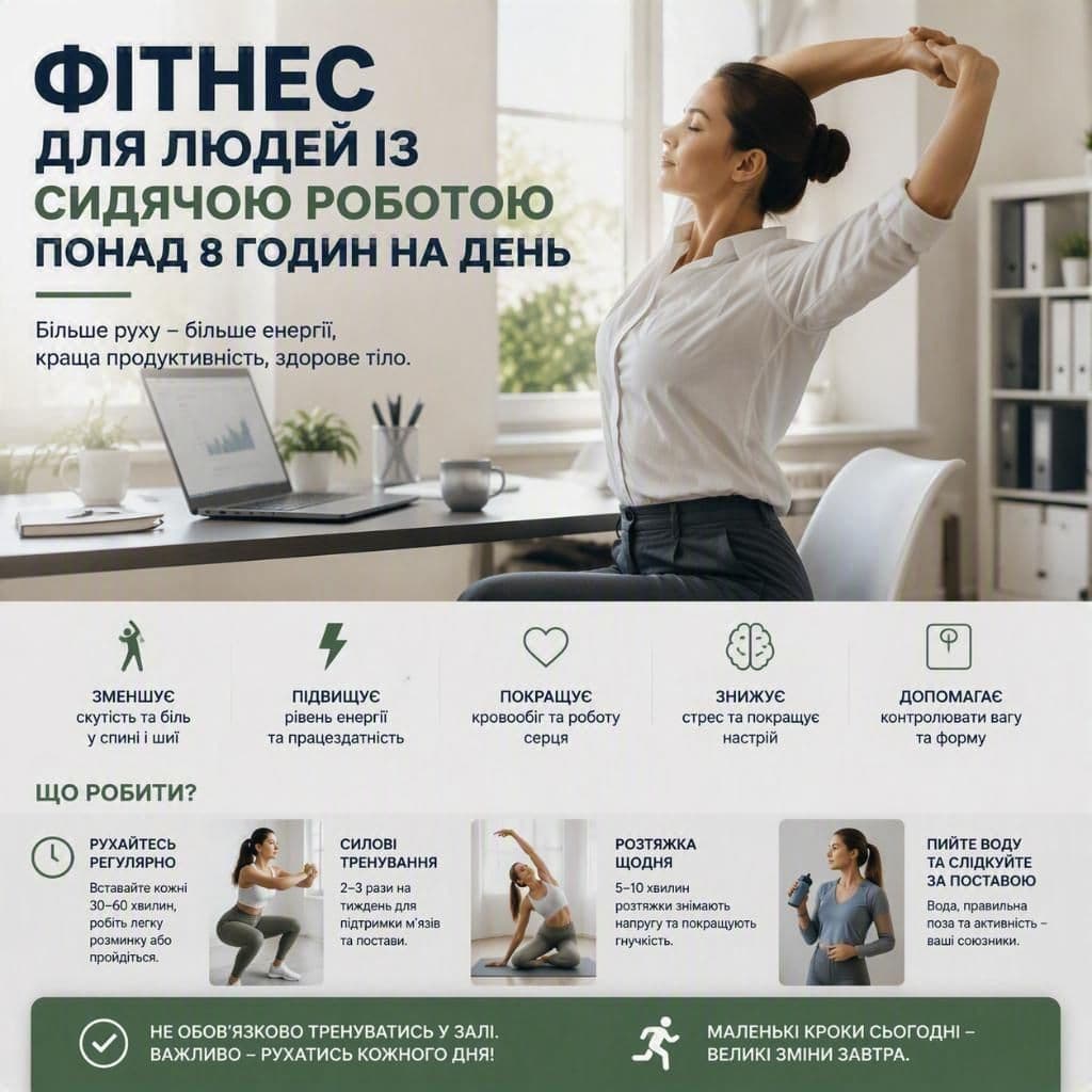 Фітнес для людей із сидячою роботою понад 8 годин на день