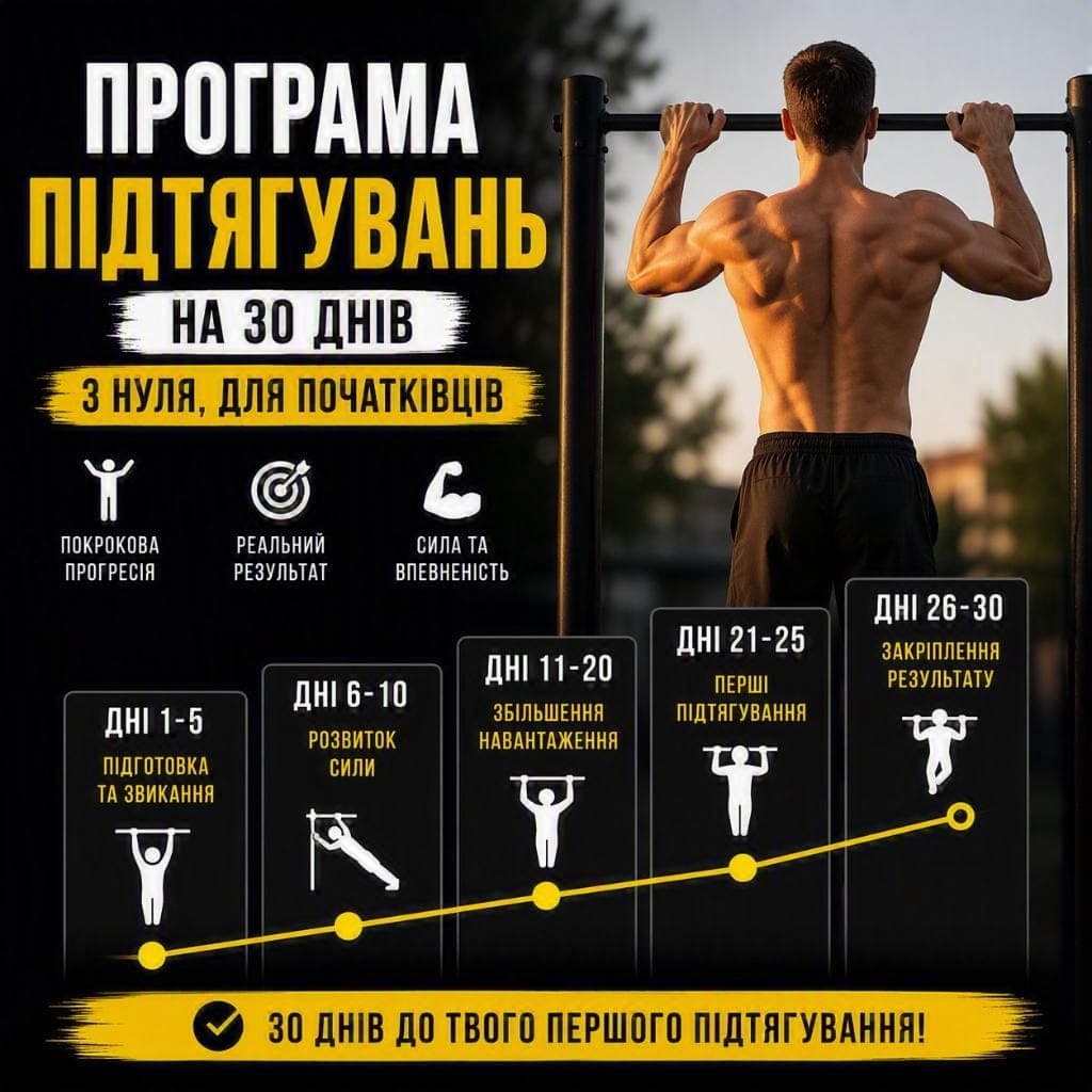 Програма підтягувань на 30 днів з нуля, для початківців