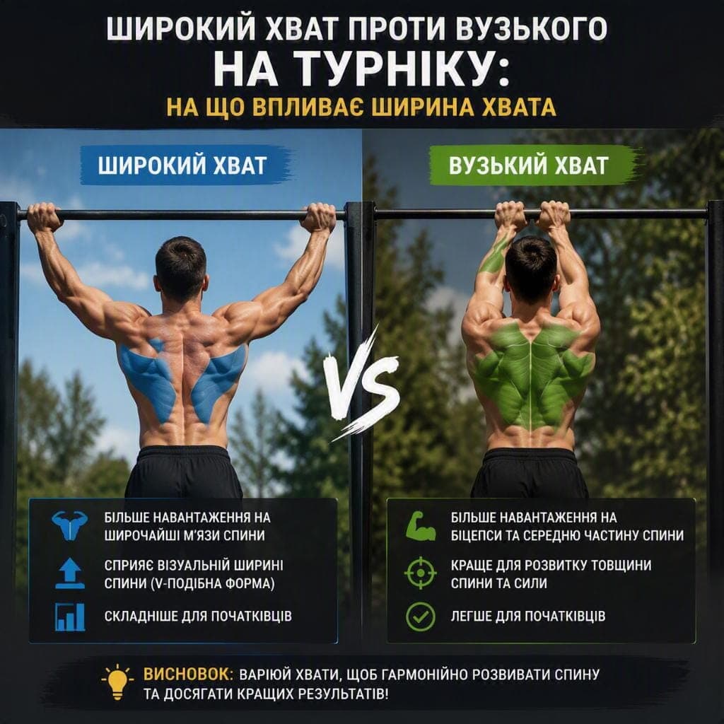 Широкий хват проти вузького на турніку: на що впливає ширина хвата