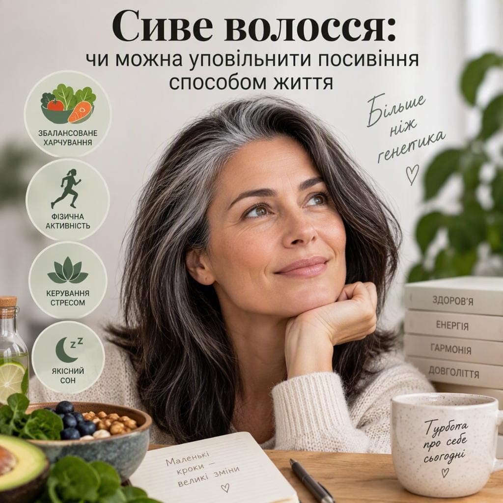 Крупний план пасма волосся, у якому темні волосини змішуються з сивими