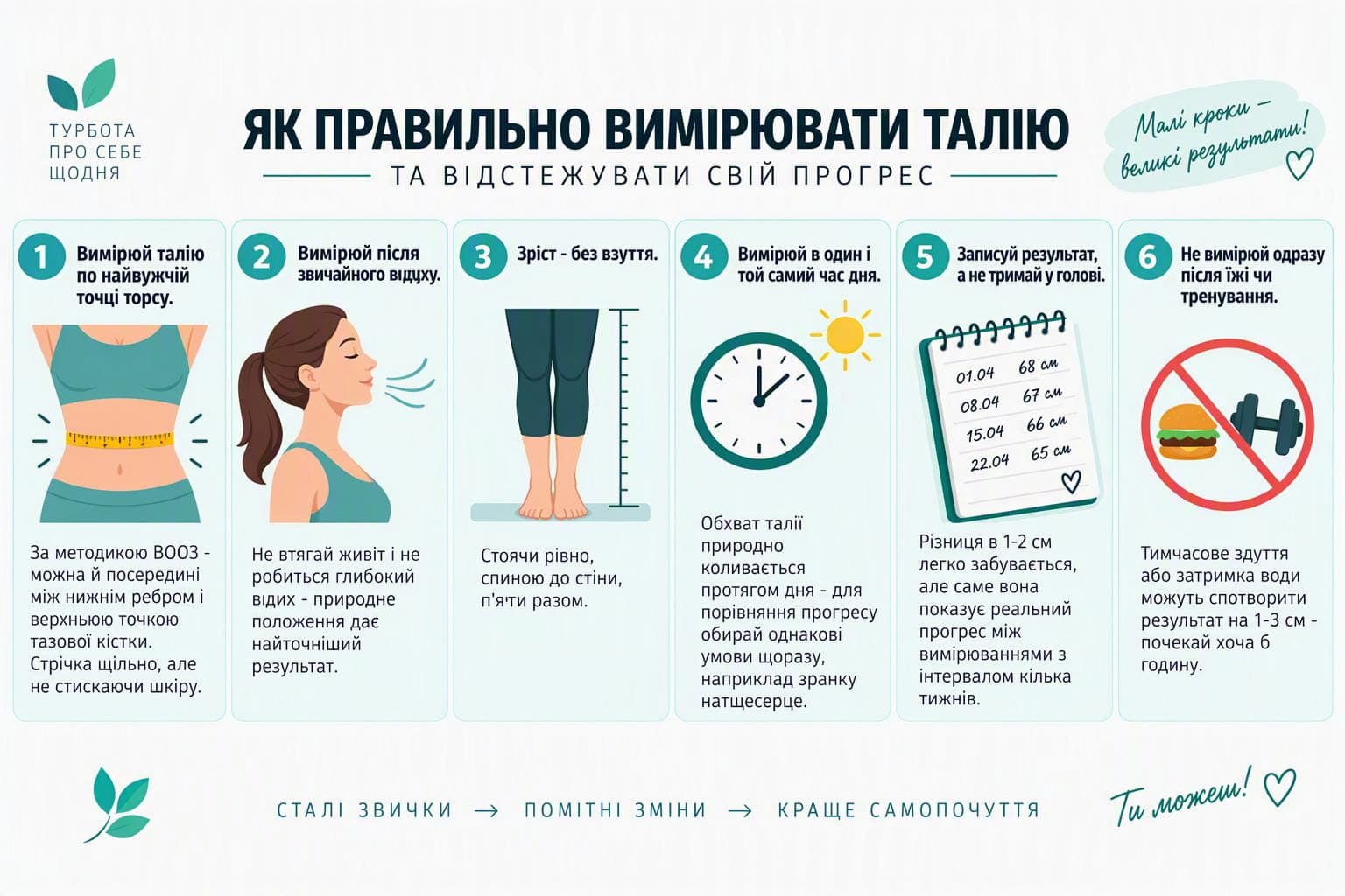 Схема правильних точок вимірювання талії та зросту