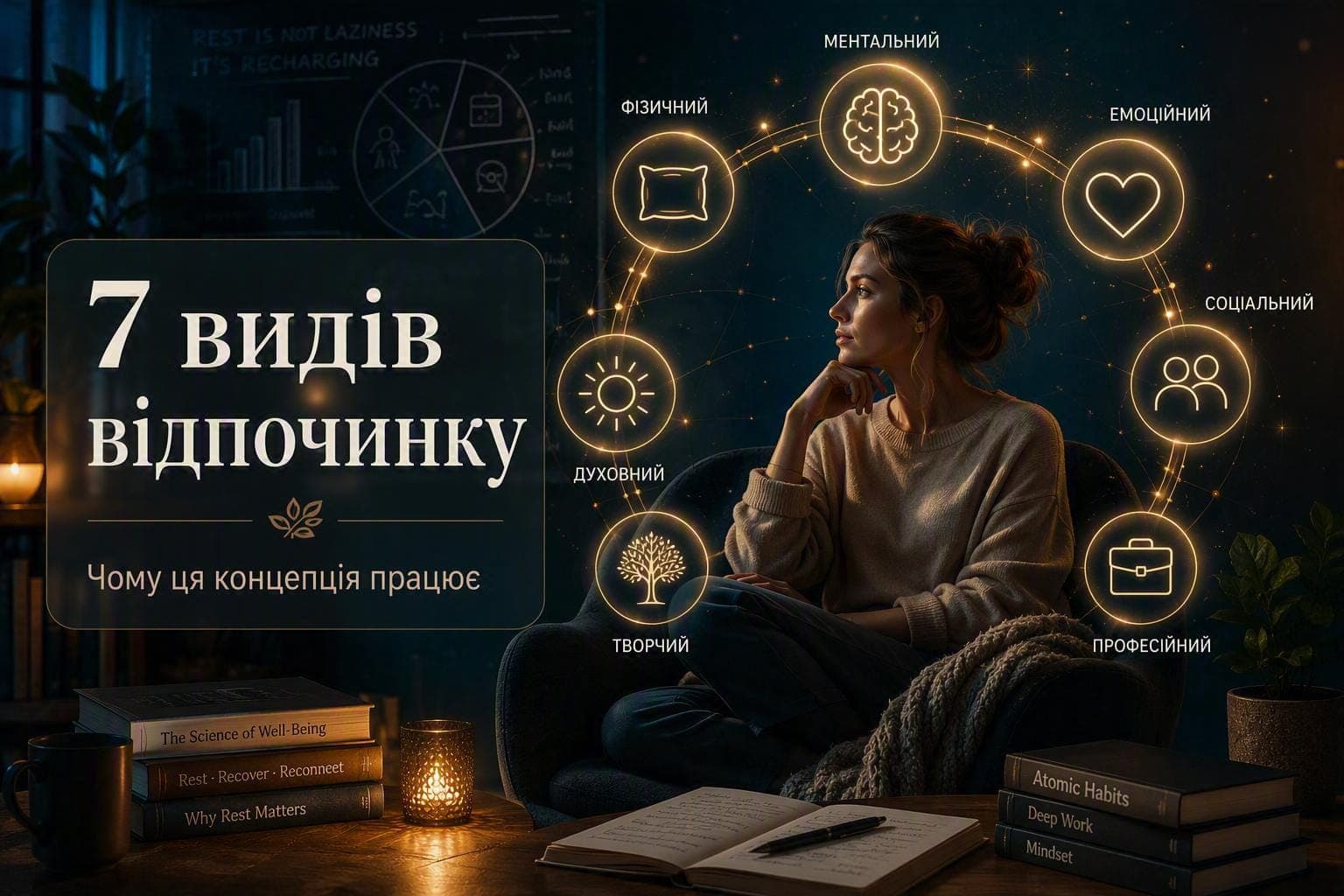 7 видів відпочинку: фізичний, психічний, емоційний, соціальний, сенсорний, творчий і духовний