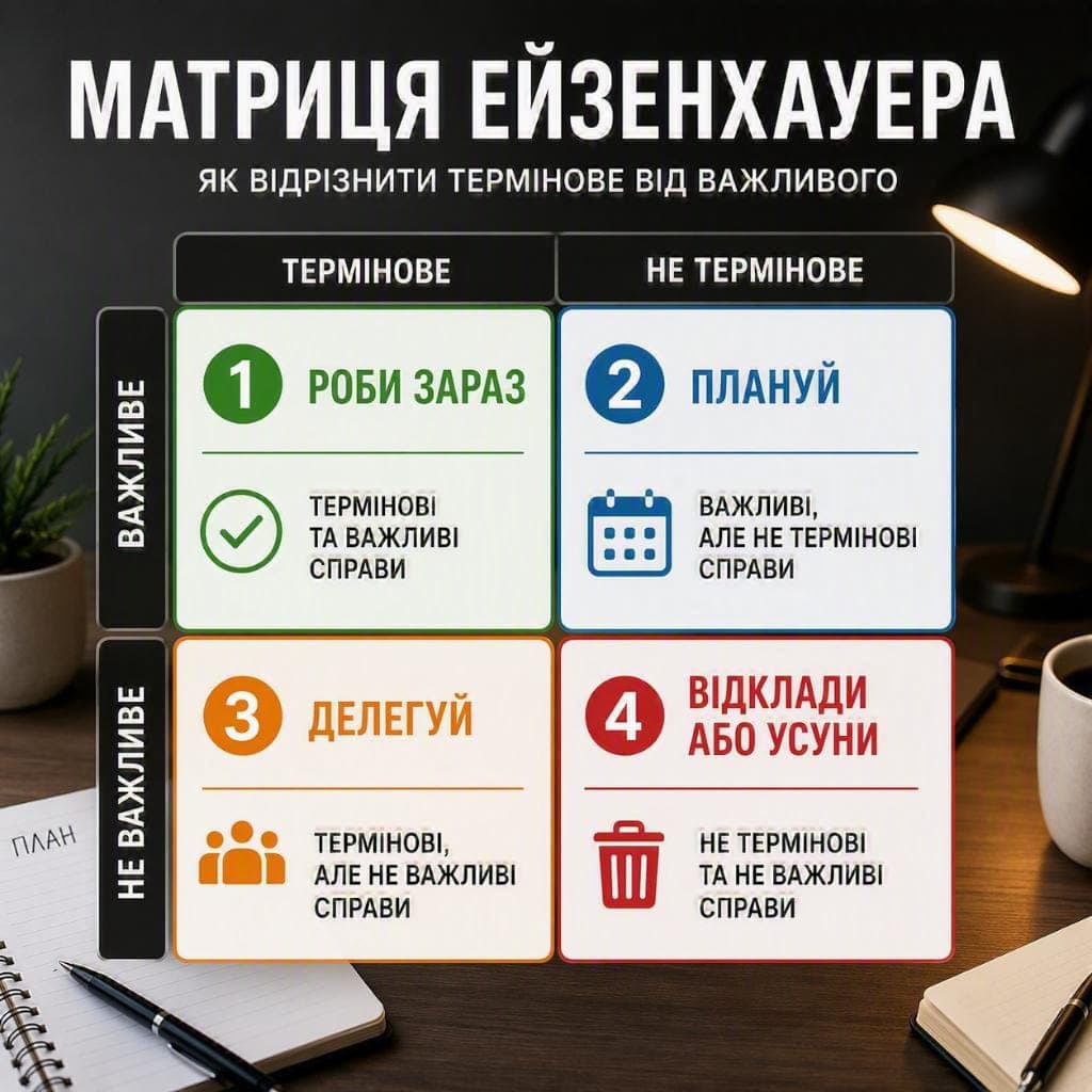 Матриця Ейзенхауера: як відрізнити термінове від важливого