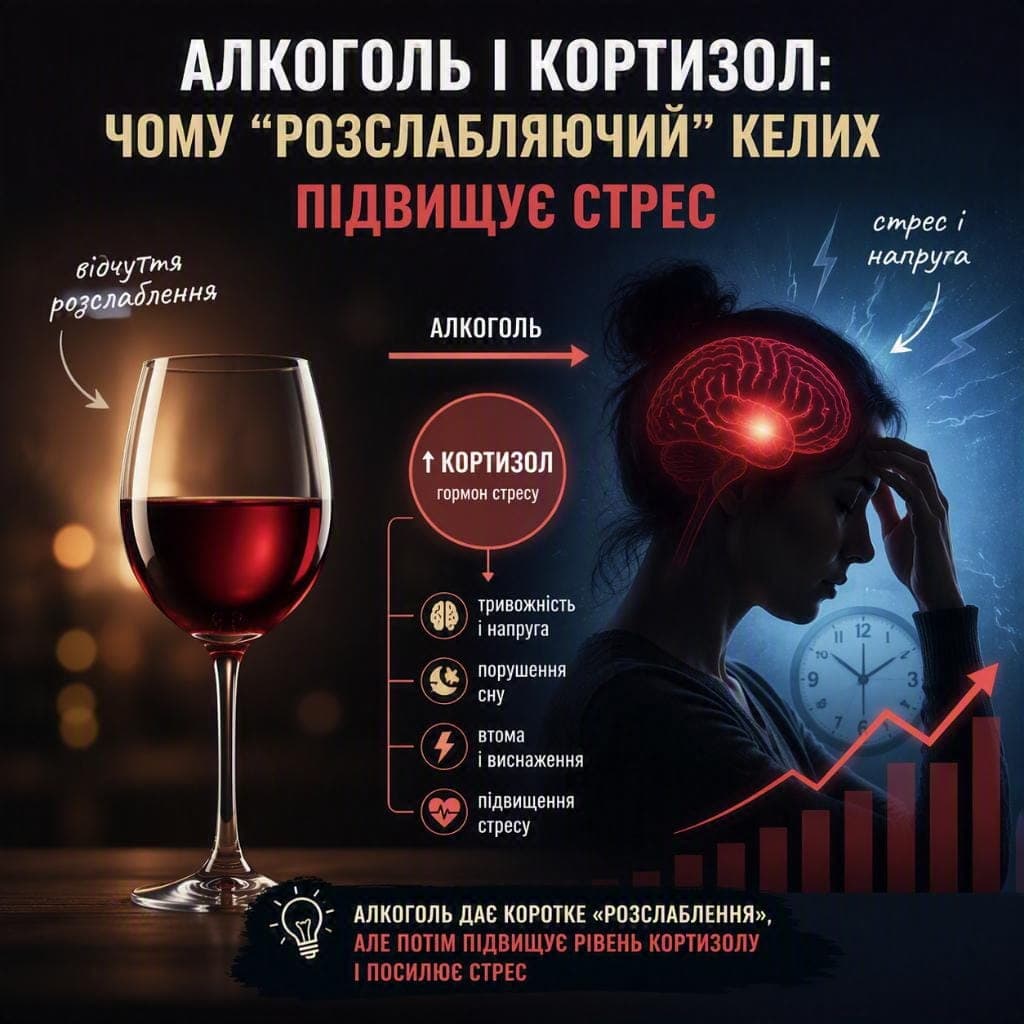 Алкоголь і кортизол: чому розслабляючий келих підвищує стрес