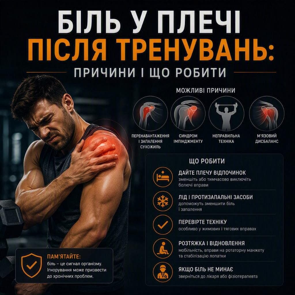 Біль у плечі після тренувань: причини і що робити