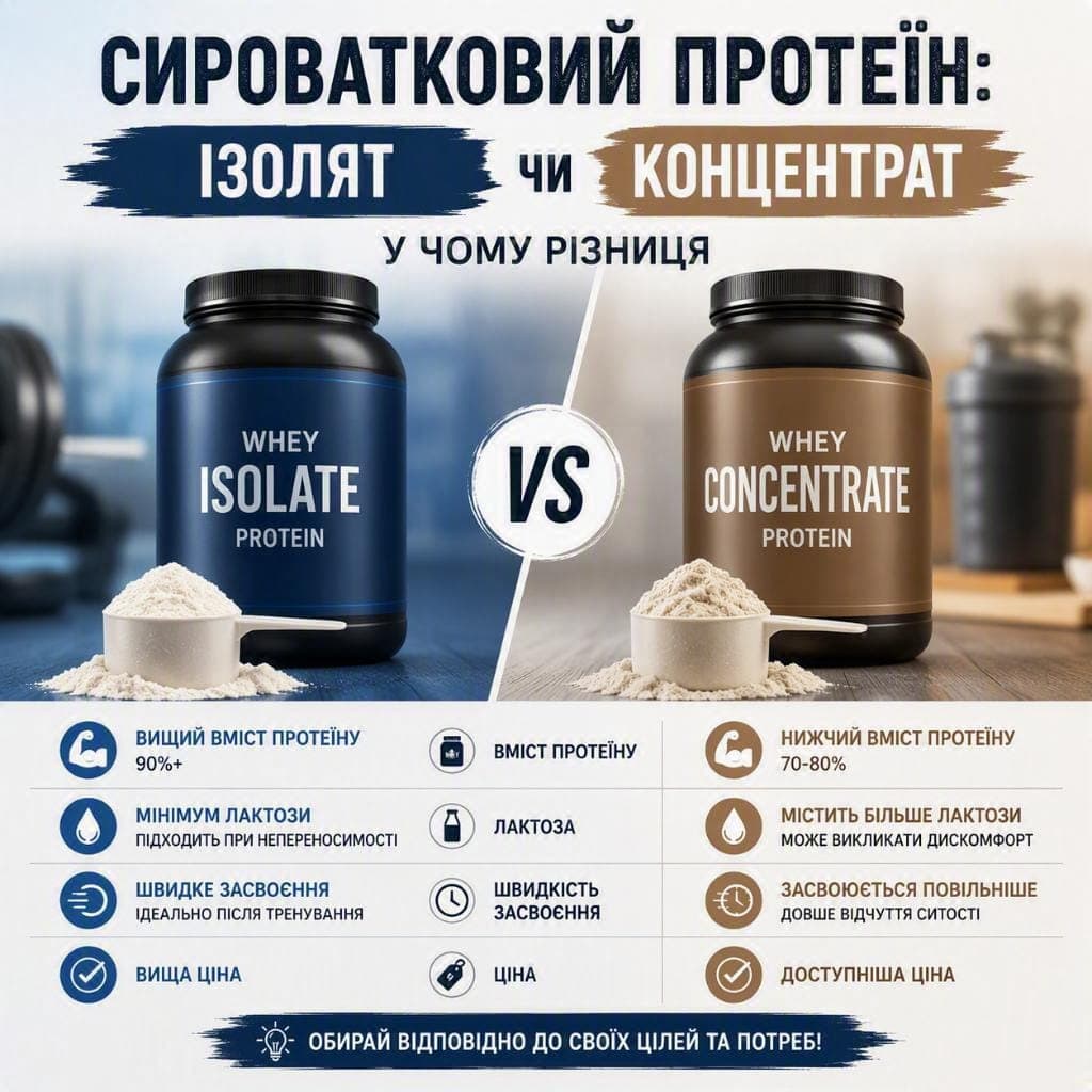 Сироватковий протеїн: ізолят чи концентрат