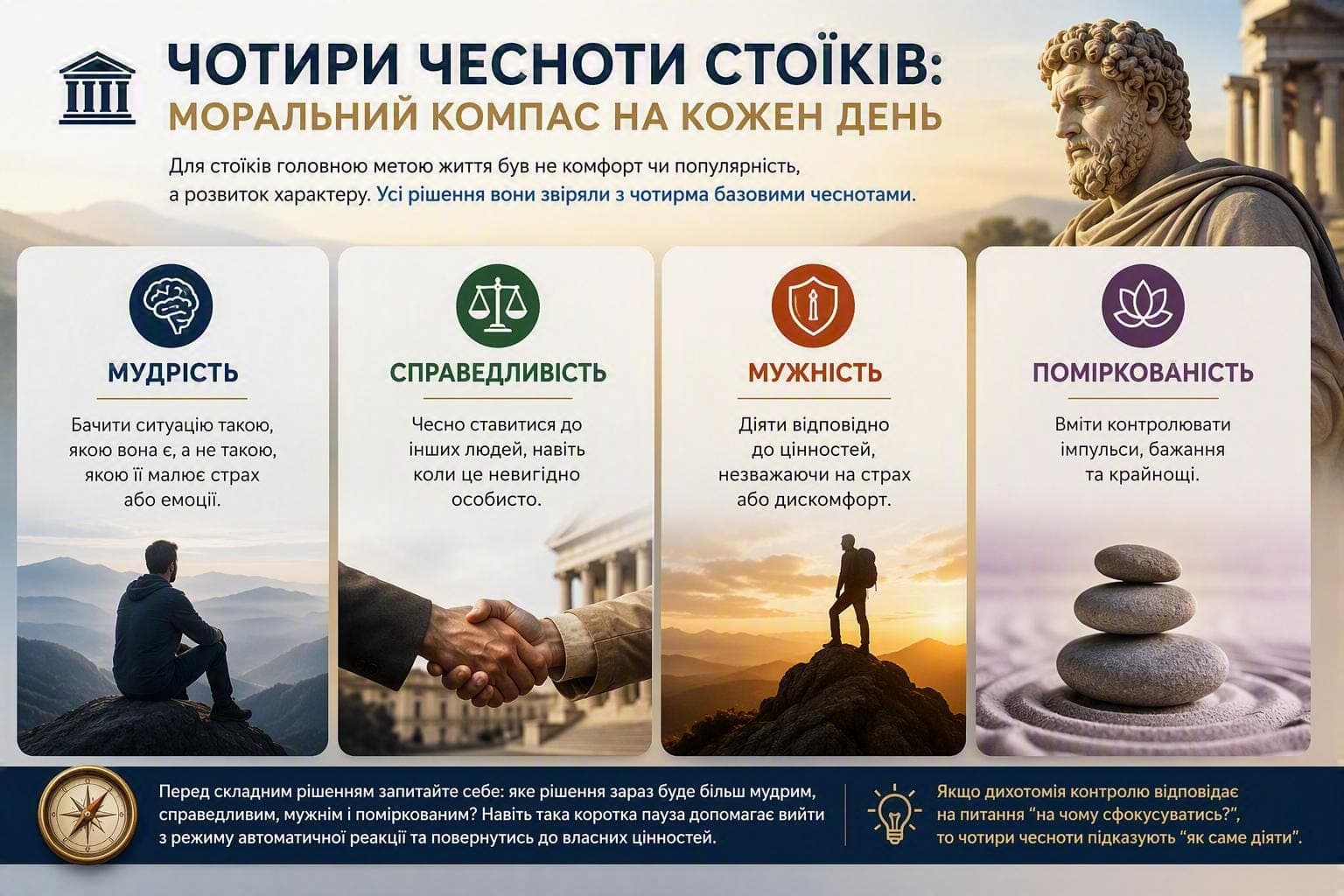 Чотири чесноти стоїків: мудрість, справедливість, мужність і поміркованість