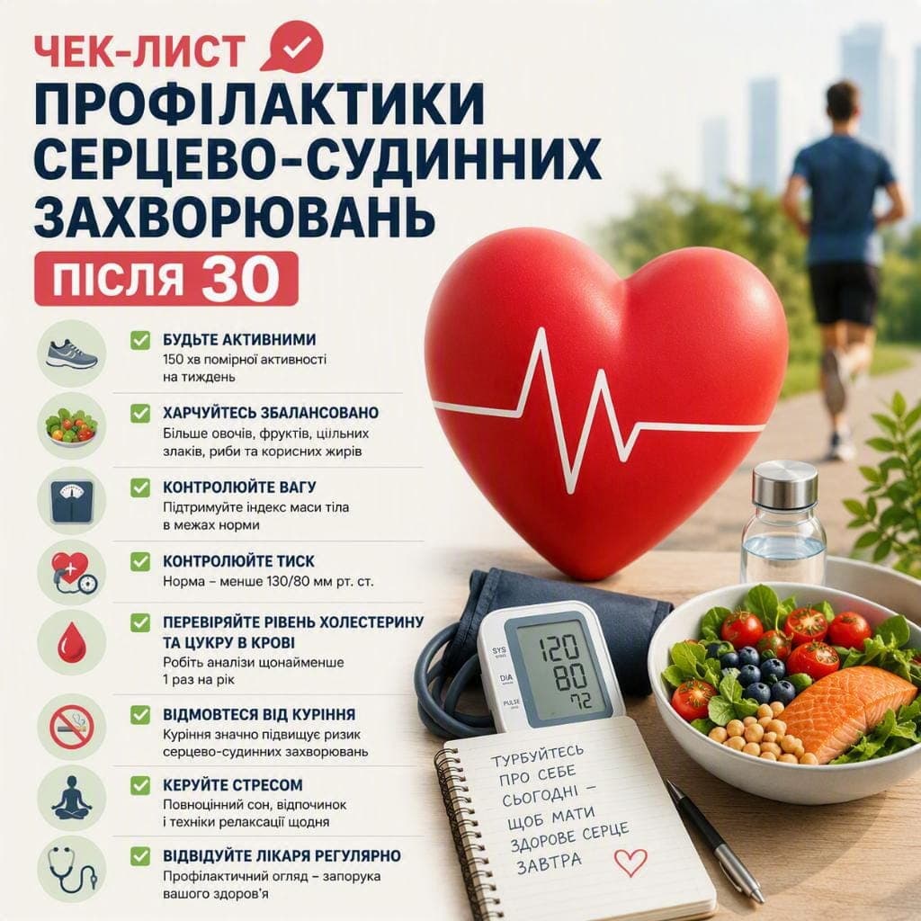 Чек-лист профілактики серцево-судинних захворювань після 30