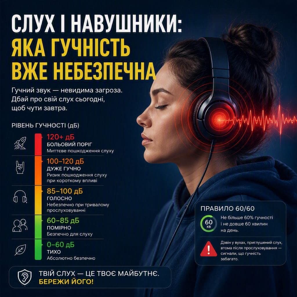 Слух і навушники: яка гучність вже небезпечна