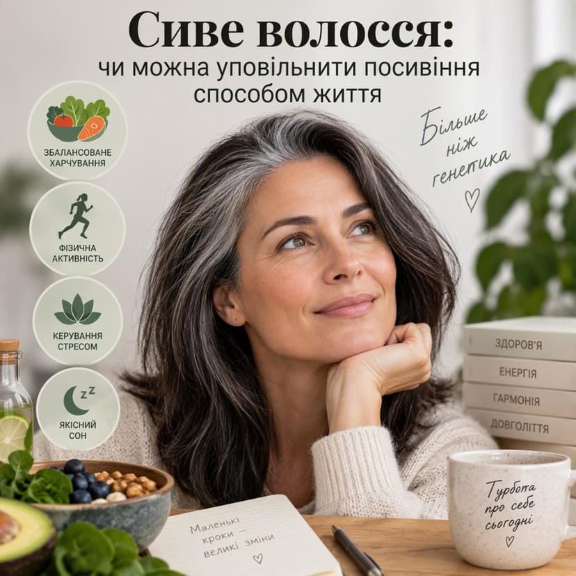 Крупний план пасма волосся, у якому темні волосини змішуються з сивими