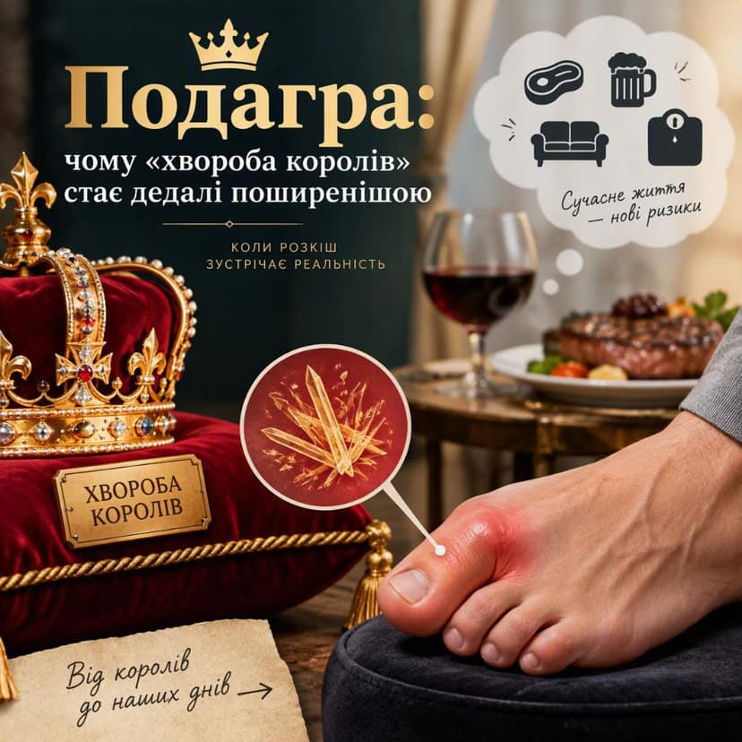 Королівський бенкетний стіл XVI століття та сучасна людина, що тримає болючу ногу