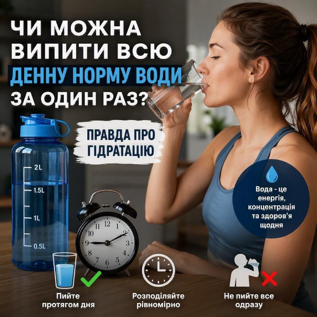 Чи можна випити всю денну норму води за один раз? Правда про гідратацію
